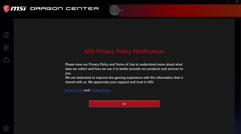 msi dragon center login