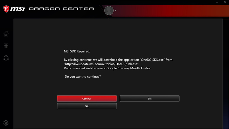 msi sdk dragon center