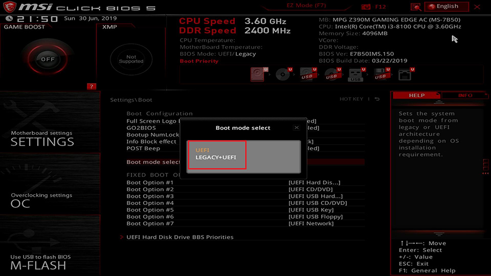 no boot options in bios