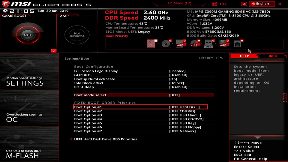 Msi click bios 5 не запускается windows