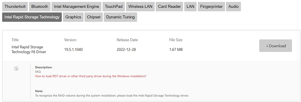 Load the Intel IRST driver