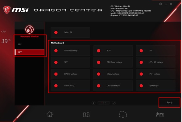 msi dragon center fan speed