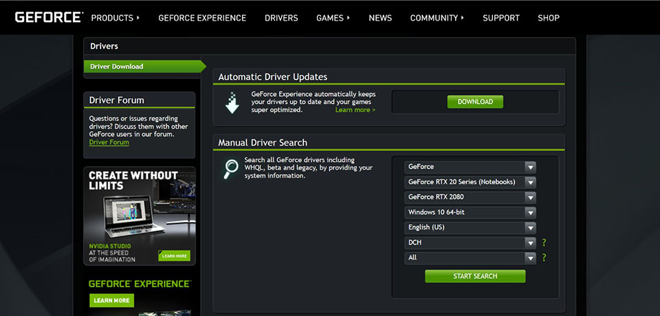 geforce drivers auto detect