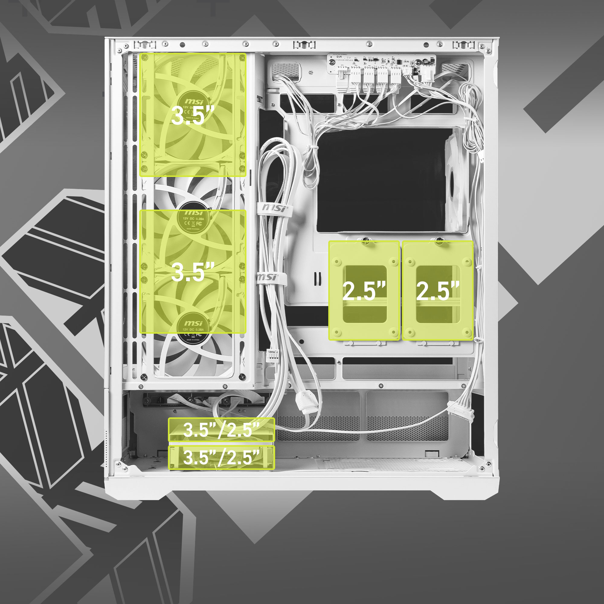 MSI MAG PANO 110R PZ White - Boîtier PC Moyen Tour Avec Verre Trempé 270° - Compatible GPU 400 Mm - Refroidissement Optimisé