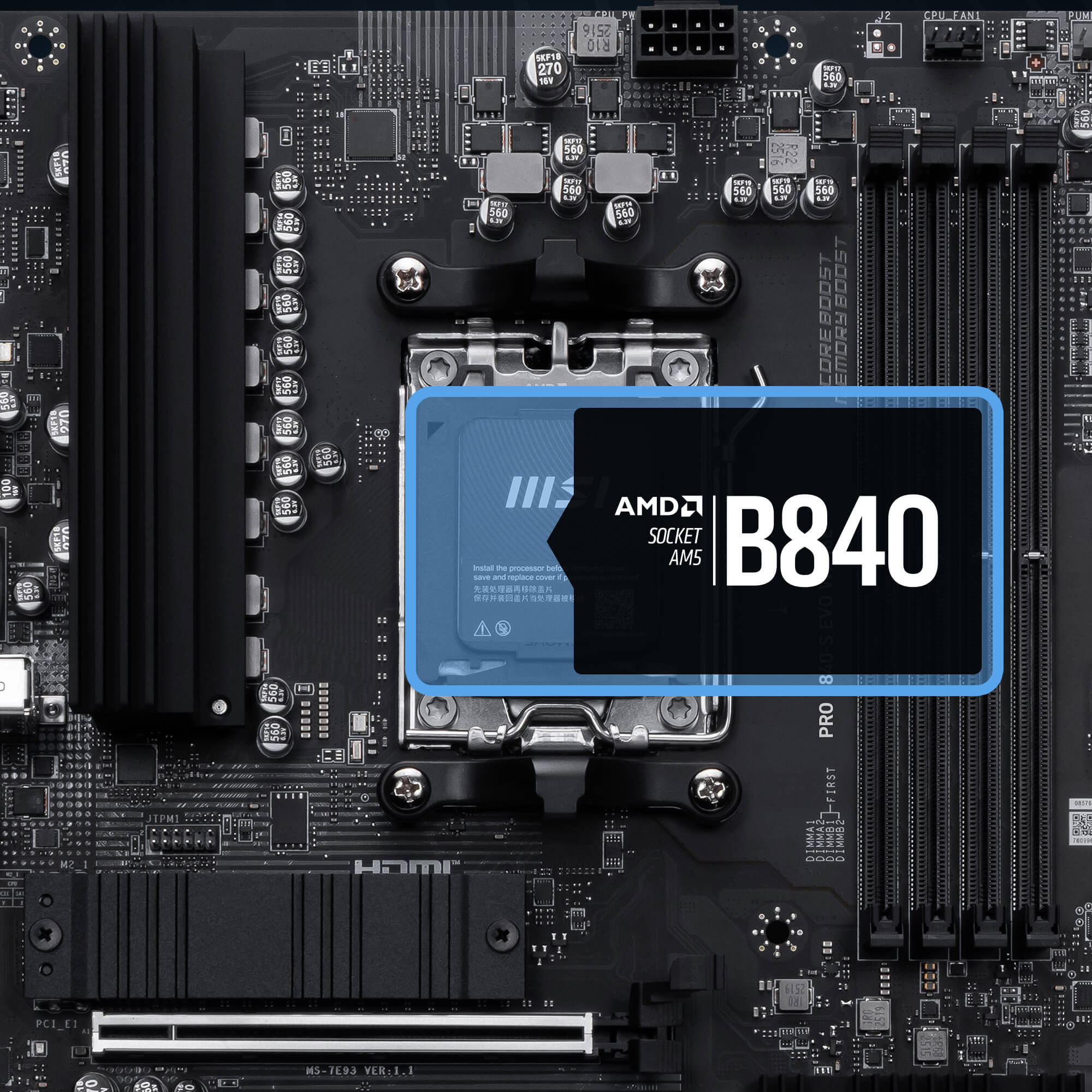 MSI PRO B840-S EVO WIFI6E 8000MHz (OC) DDR5 Soket AM5 M.2 HDMI ATX Anakart h2