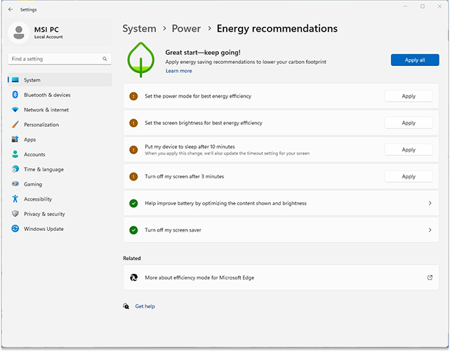 Energy Recommendations