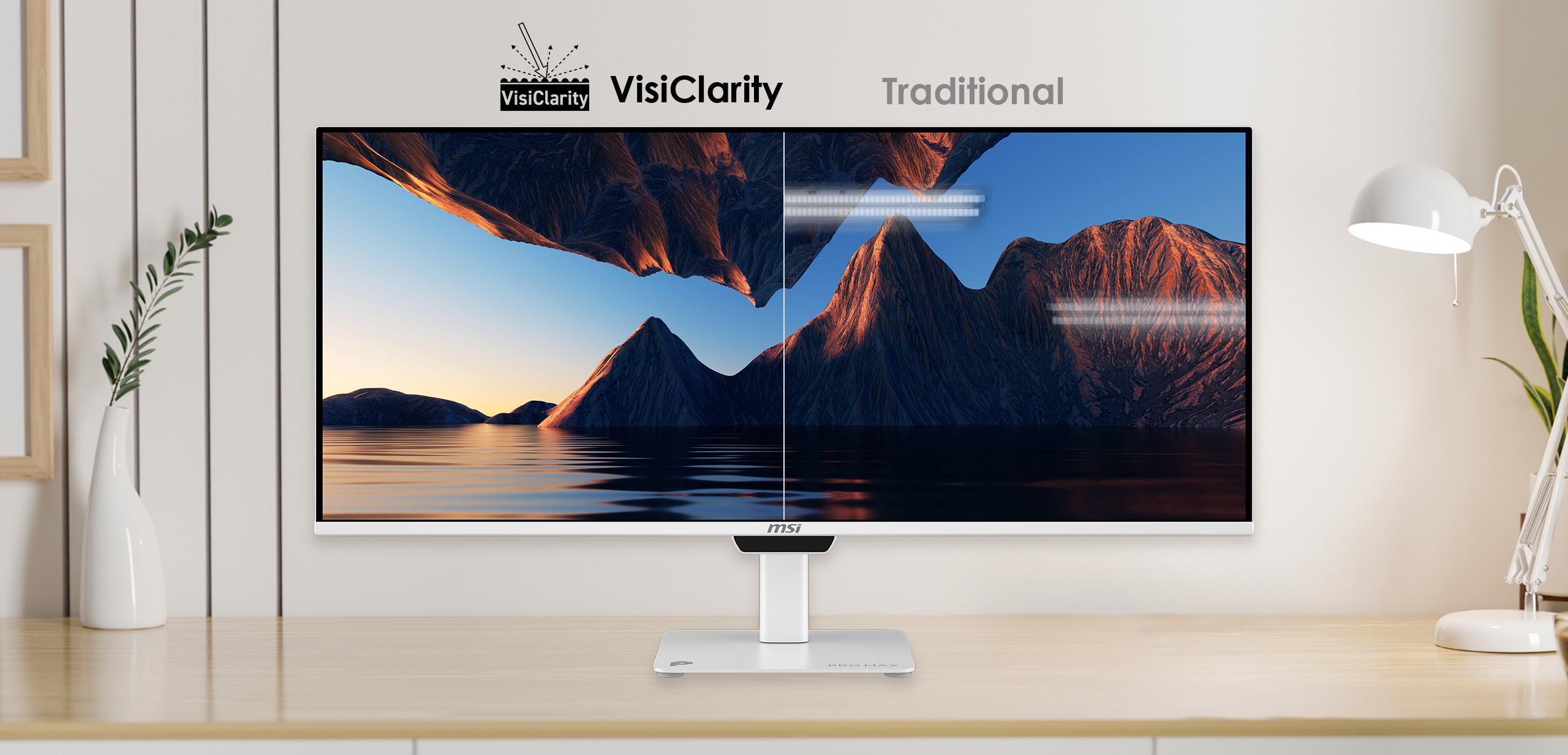 Visualizzazione delle tecnologie Anti-Glare e Low Reflection di VisiClarity