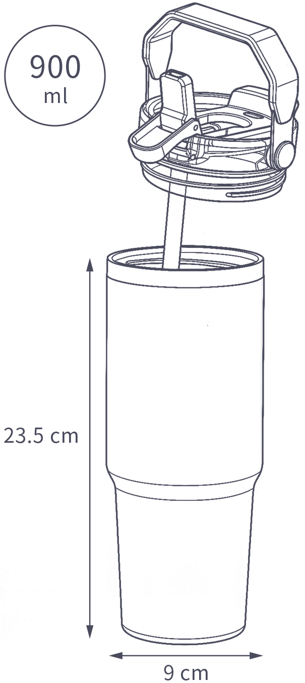 900 ml tumbler, 23.5 cm height, 9 cm width