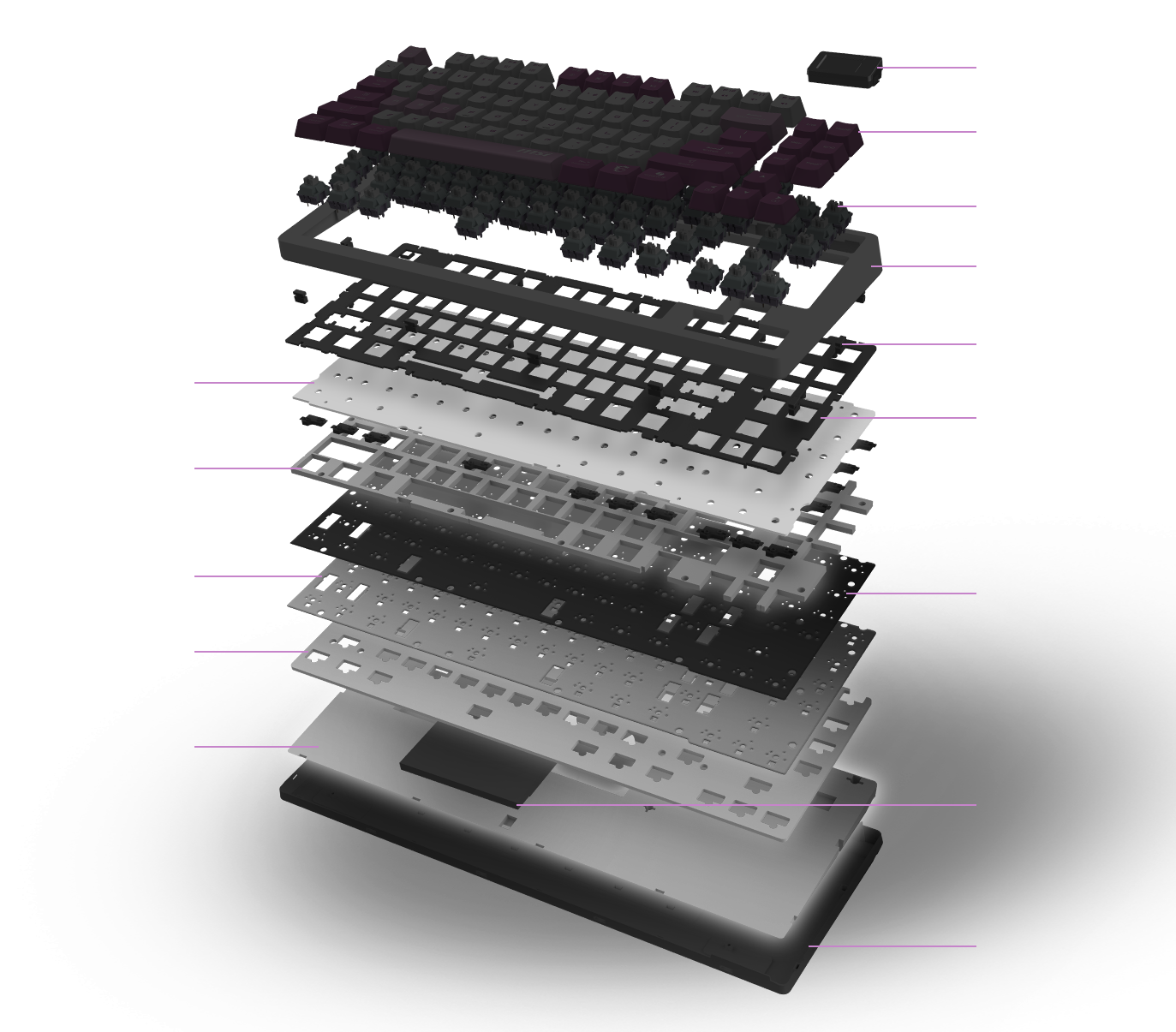 MSI Forge GK600 Violet slojevi za prigušivanje zvuka