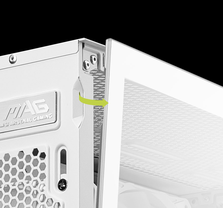 Push-latch side panel and PCIe bracket