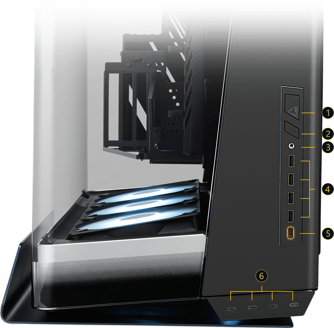 MSI MEG Maestro 900R front I/O panel diagram