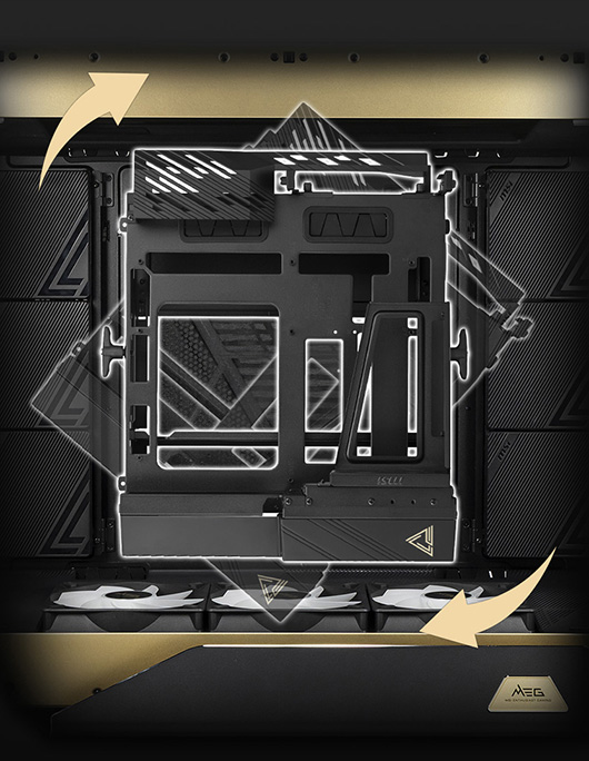 MSI MEG Maestro 900R 4-way rotatable motherboard tray layout customization showcase