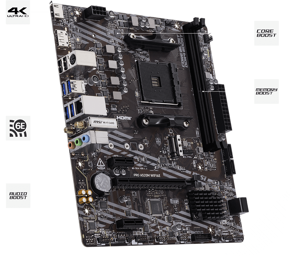 T*D様 Ryzen7 5700X+A520M-A PRO+WiFi6E 動作確 MSI PRO A520M WIFI6E AMD AM4 DDR4 HDMI mATX Motherboard