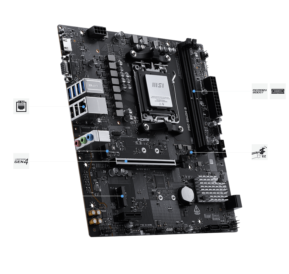 MSI PRO B840M-B マザーボード MSI PRO B840M-B AMD Ryzen AM5 mATX Motherboard - MSI-US