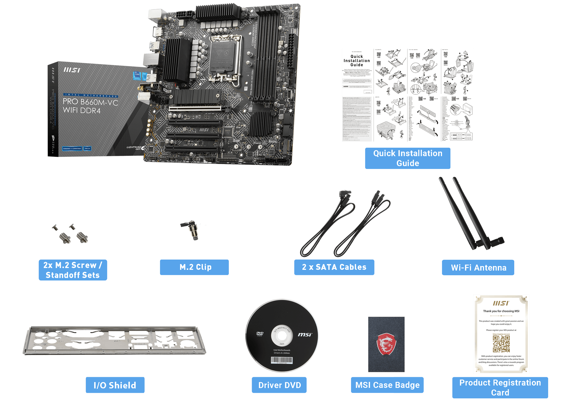 MSI PRO B660M-VC WIFI DDR4 box content