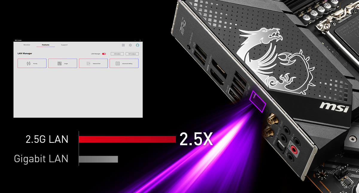 MSI MPG Z690 EDGE WIFI DDR4 MAKSIMAL DATAOVERFØRSEL MED 2,5G LAN