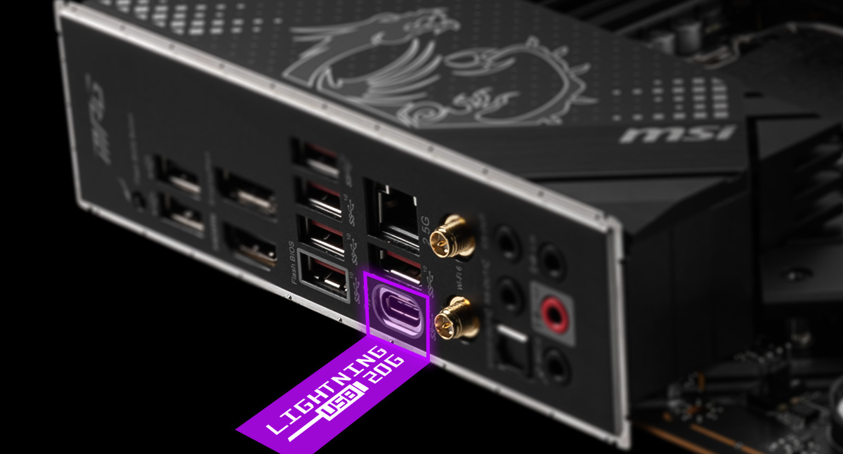 MSI MPG Z690 EDGE WIFI DDR4 DOBBELT BÅNDBREDDE MED LIGHTNING USB 3.2 GEN 2X2 20G