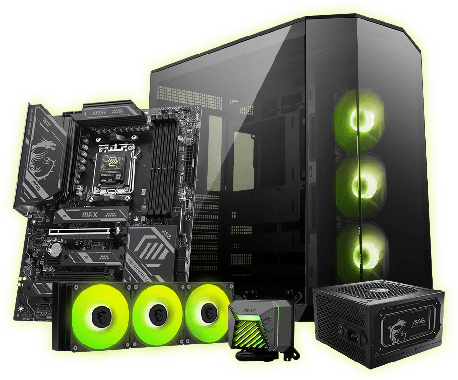 MSI MAG X870E GAMING PLUS MAX WIFI S motherboard with components