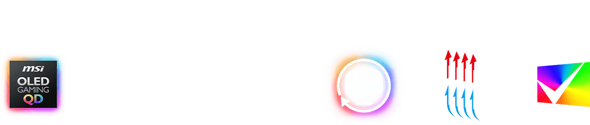 MAG 322UP QD-OLED E16 Title and feature icons