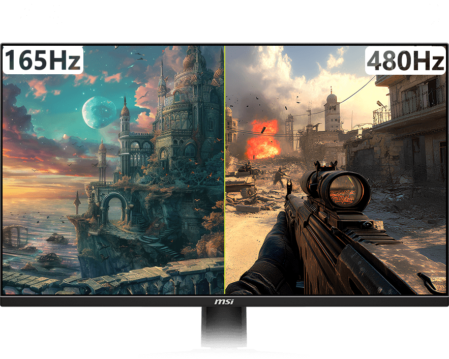 MAG 322URD16 monitor showing AI Dual Mode display