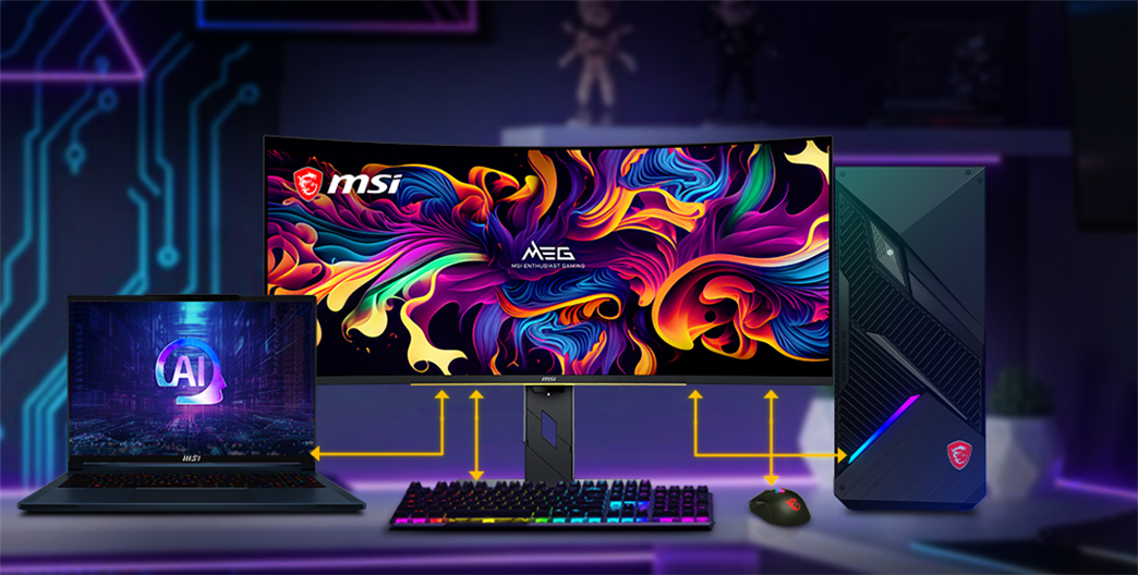 MEG X gaming monitor KVM seamless device switching
