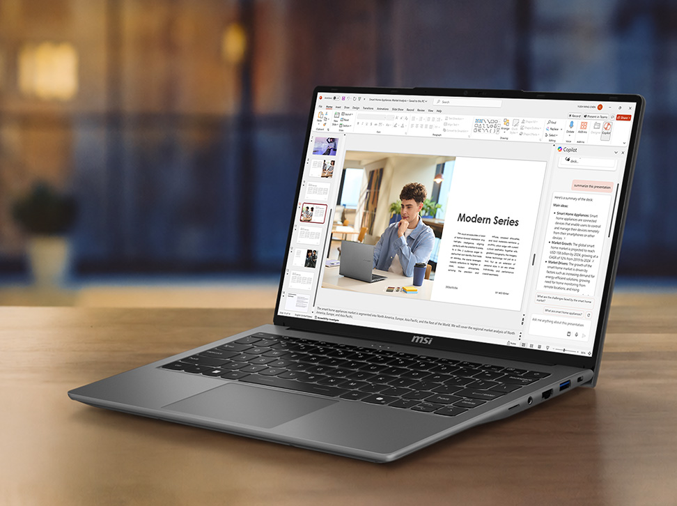 MSI Modern Series laptop with low blue light and flicker-free display
