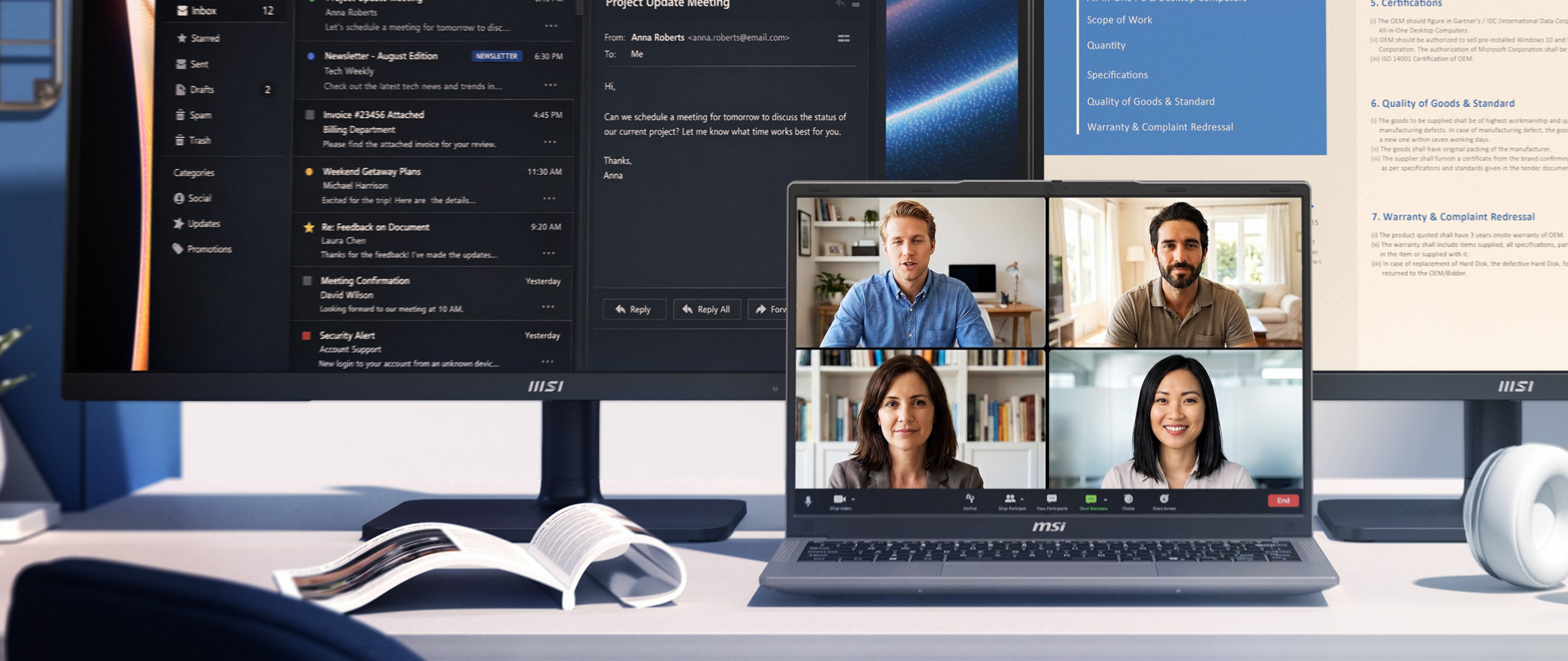 MSI Commercial 14 C1M laptop with external monitors for Matrix Display triple-screen multitasking