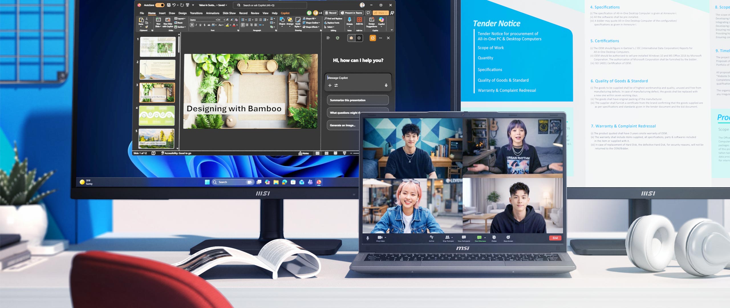 MSI Modern 14 laptop with external monitors for Matrix Display triple-screen multitasking