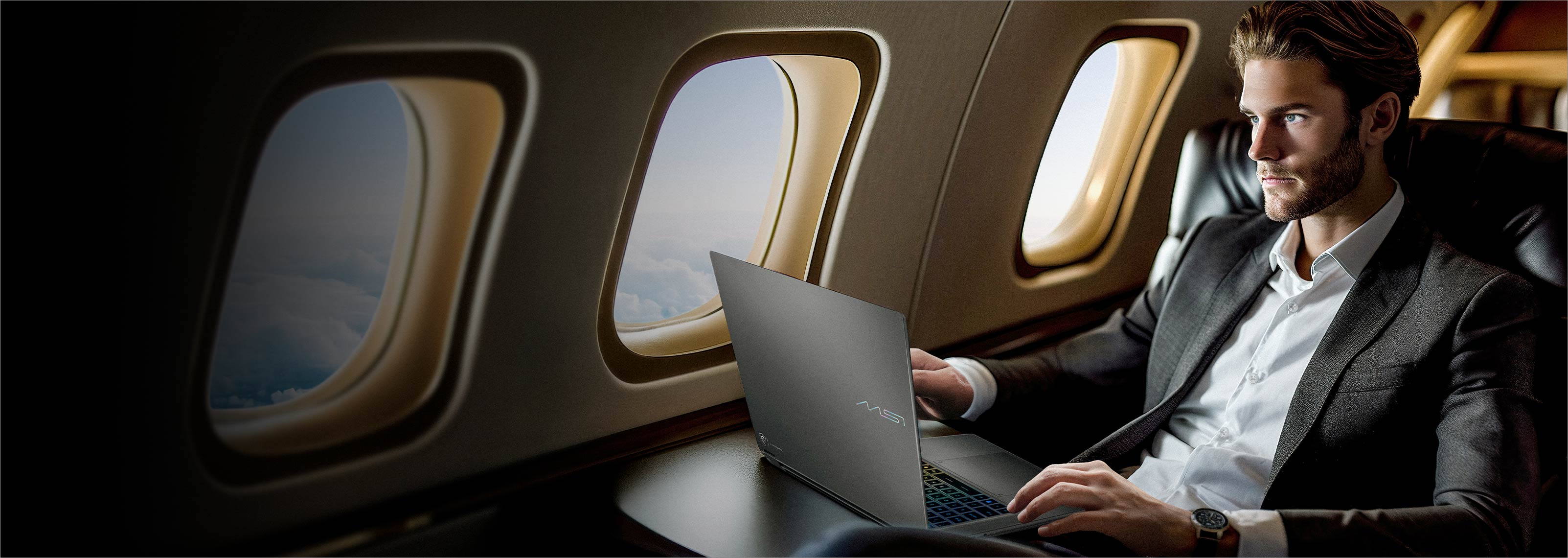 MSI Prestige N16 Flip AI+ laptop in daylight showcasing long-lasting battery life