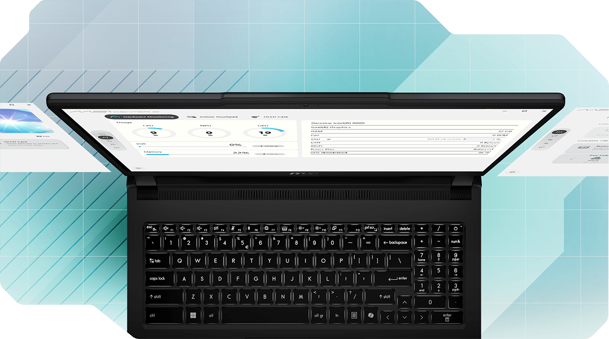 MSI Center S laptop control hub interface
