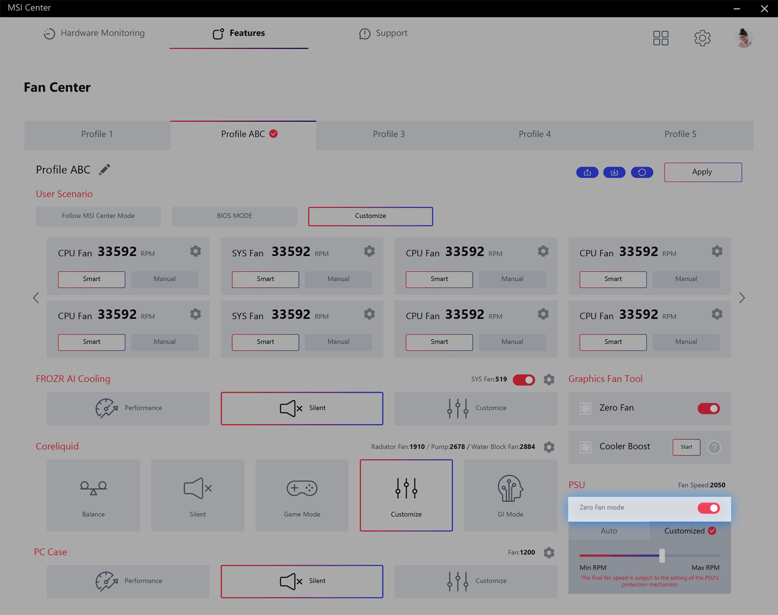 MPG Ai1600TS PCIE5 - Cooling Wizard