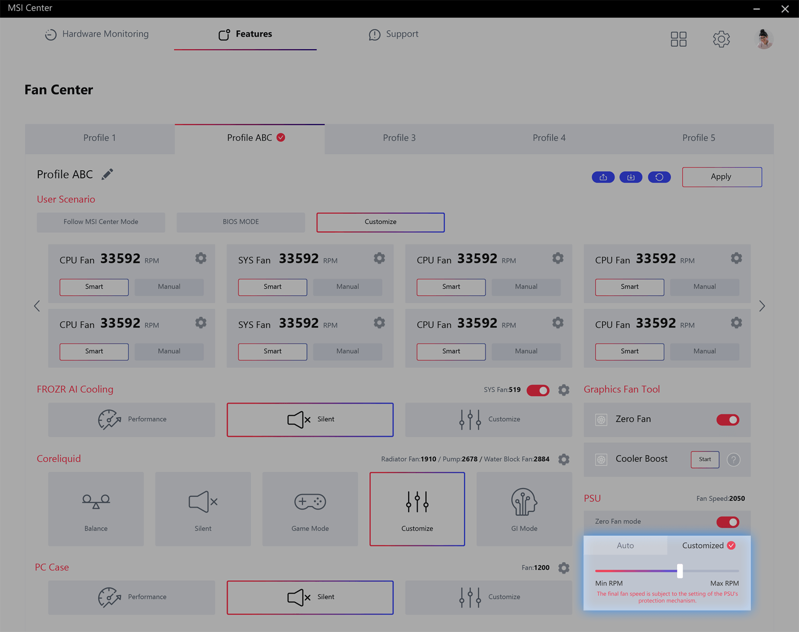 MPG Ai1600TS PCIE5 - Cooling Wizard