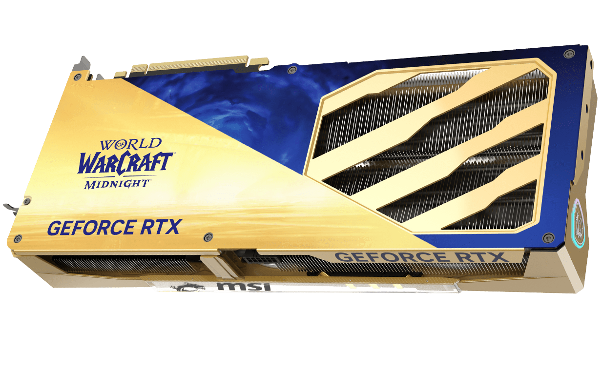 MSI World of Warcraft Midnight Light Edition graphics card design view (back)