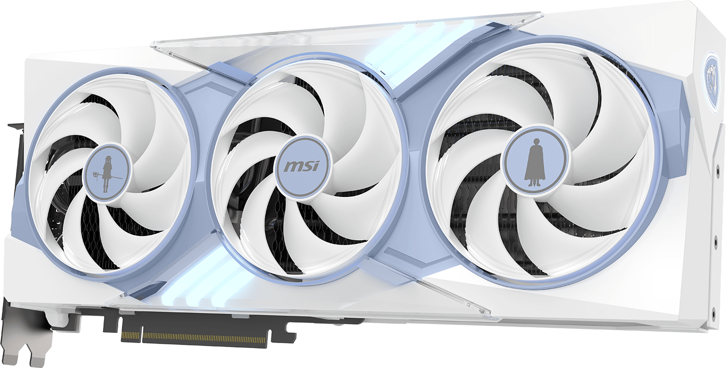 GeForce RTX 5070 Ti Frieren Edition graphics card front view showing three fans with custom labels