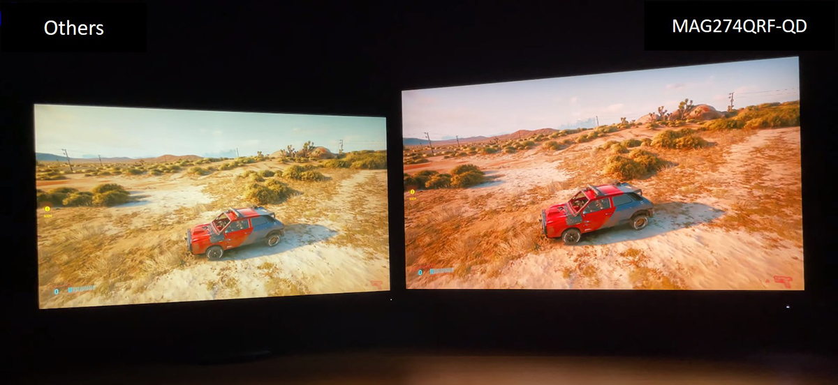 The MAG274QRF-QD shows a more colorful image while the left side picture looks more faded