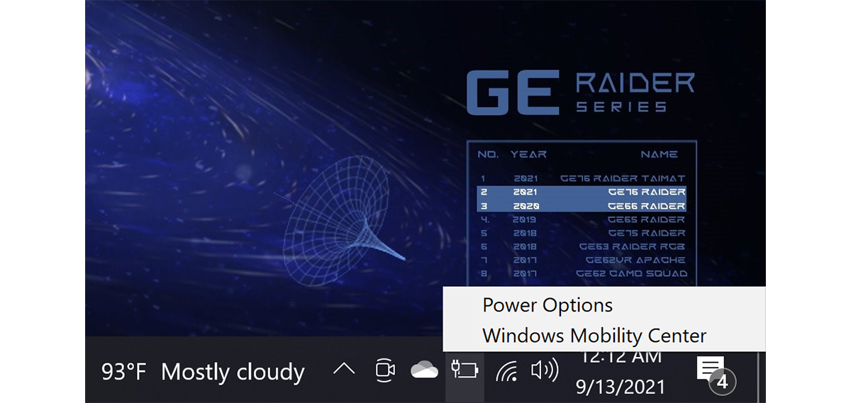 Right click on the battery icon and click Power Options