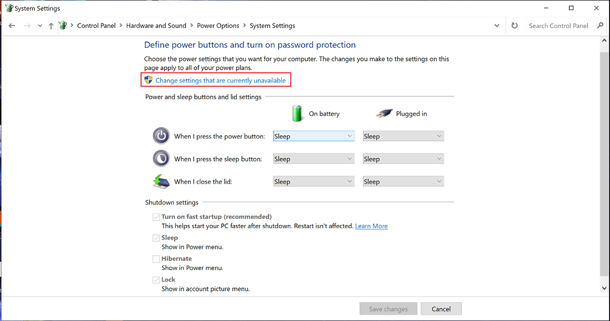 Change settings that are currently unavailable