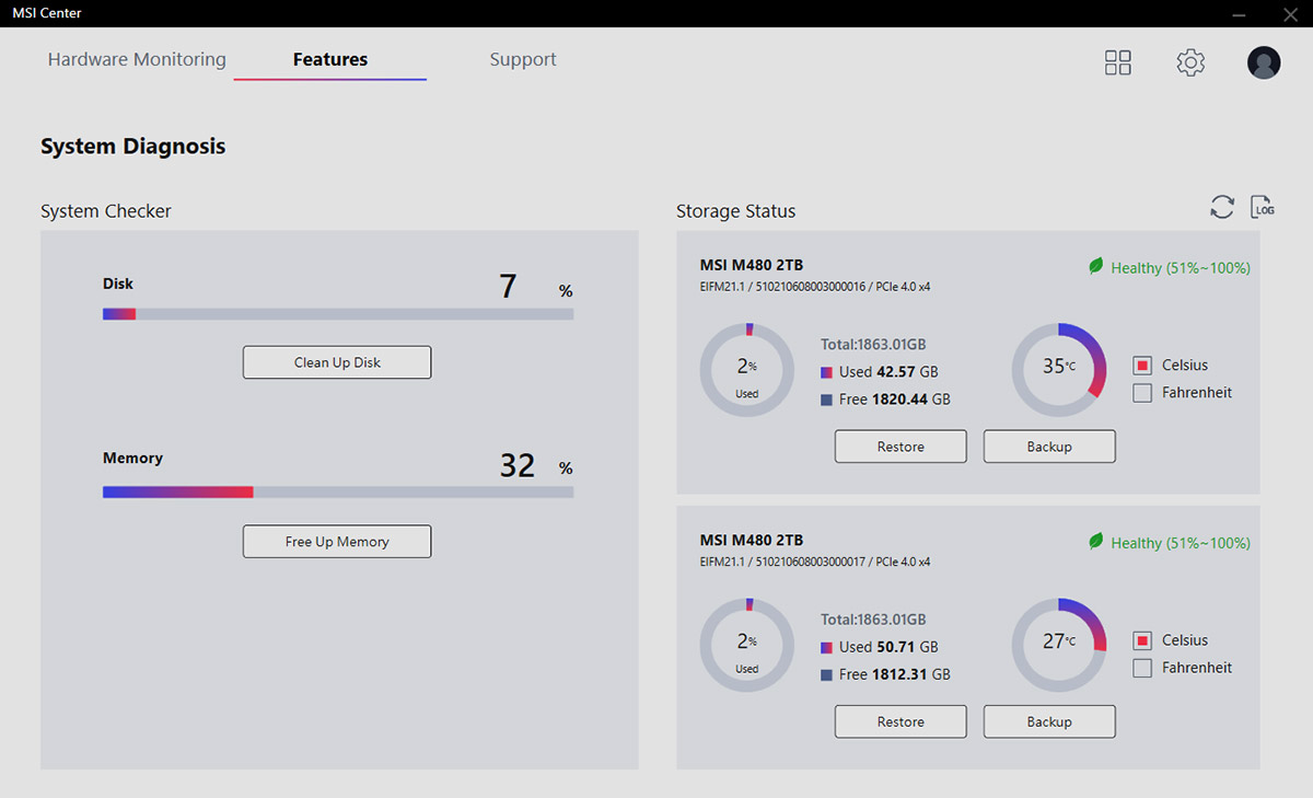 Find System Diagnosis at the tab of Features