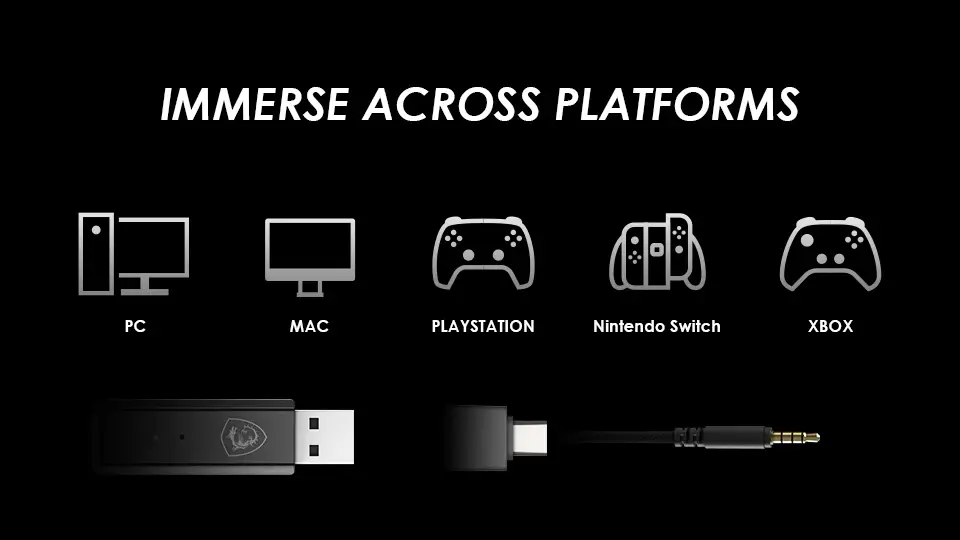 wirleless gaming headset's versatile compatibility across PC and consoles.