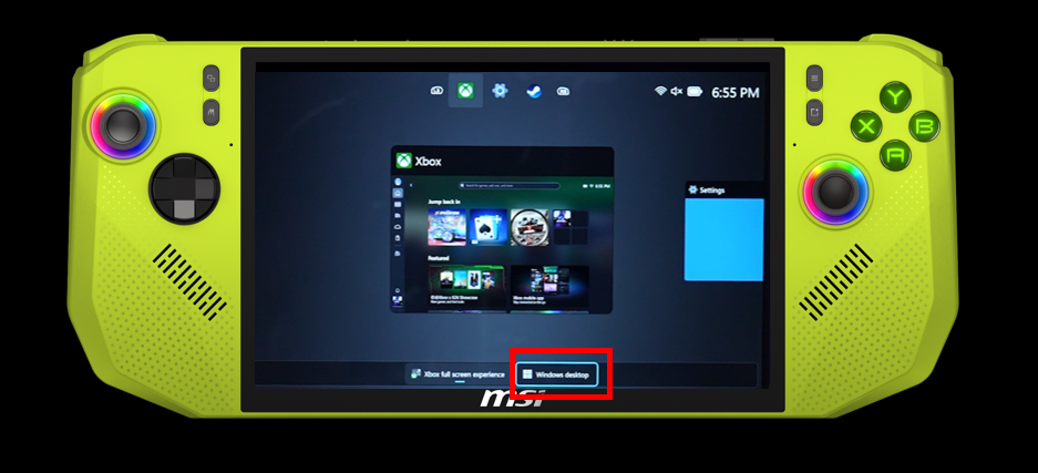 Swipe up and select the Desktop tab to return to Windows Desktop mode.