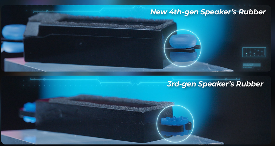 Los altavoces mejorados de cuarta generación minimizan la resonancia no deseada y entregan tonos de bajos y medios más ricos.