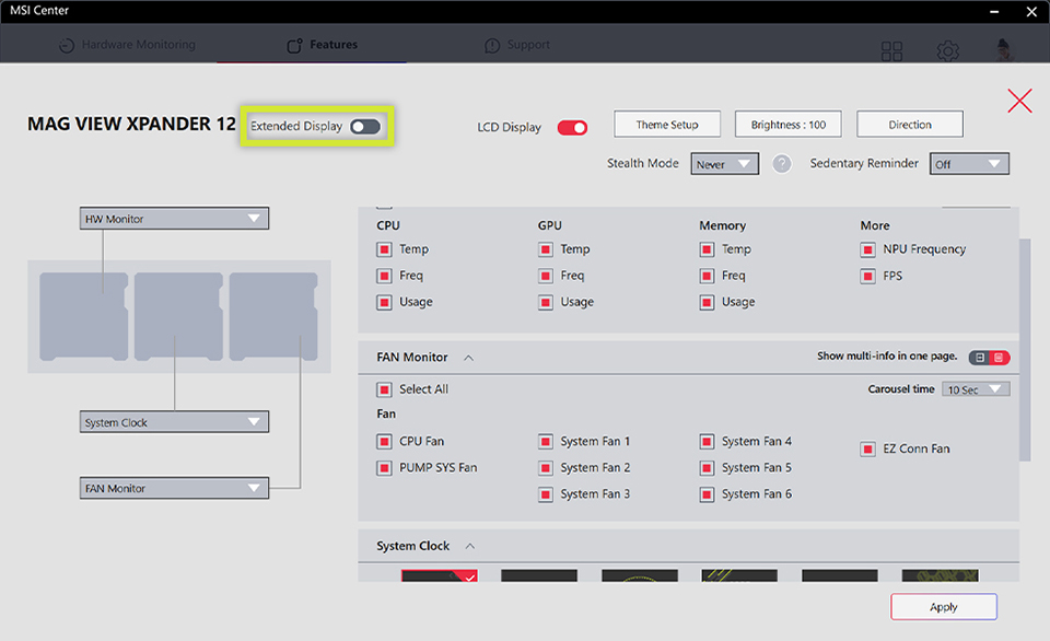 Turn on Extended Display on the main EZ Display page