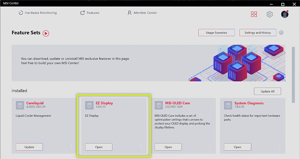 Find EZ Display and install the feature. If it is already installed, click Open