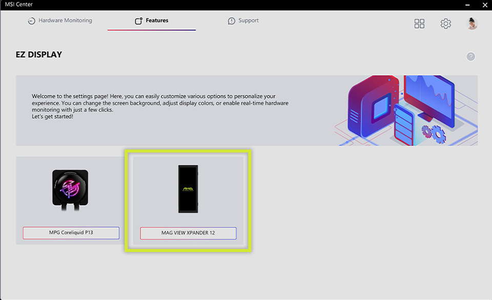 Open EZ Display from Features, then select MAG VIEW XPANDER 12 to begin setup.