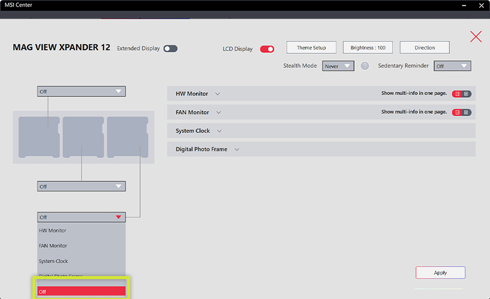 Set all three display blocks to Off