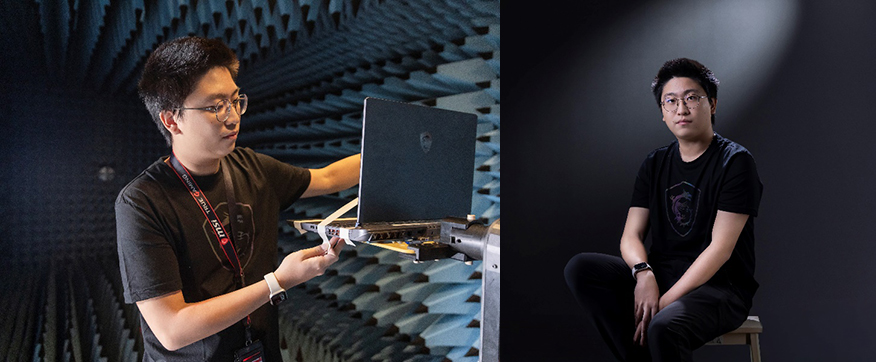 Photo: Yu-Kai Huang operates wireless communication test equipment.