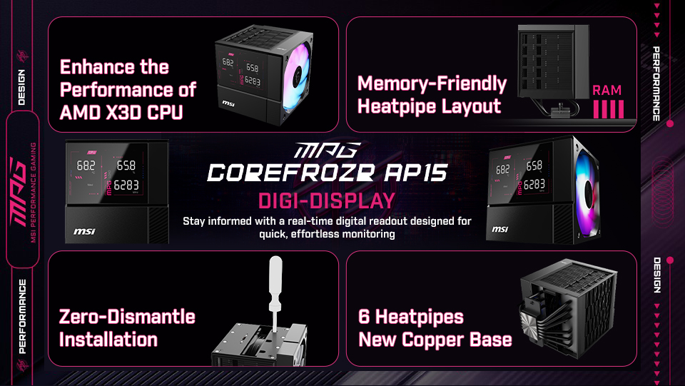 MPG COREFROZR AP15 Air Cooler: Dual-Tower Air Cooler with DIGI Display