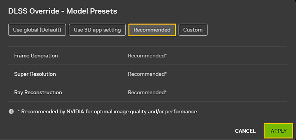 DLSS Override – Frame Presets