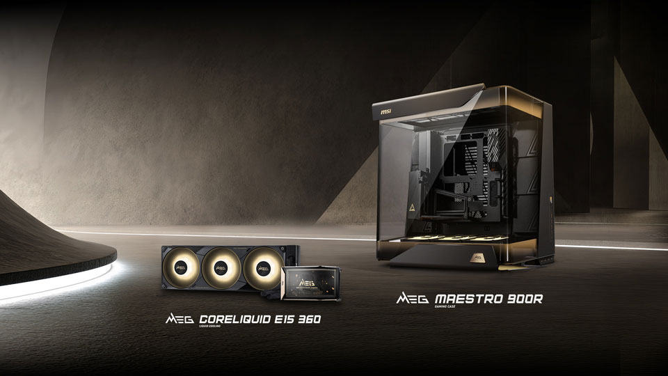 The MEG MAESTRO 900R Case and MEG CORELIQUID E15 360 Liquid Cooler