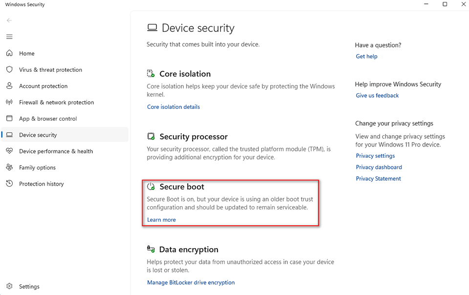 Gerätesicherheit in Windows 11